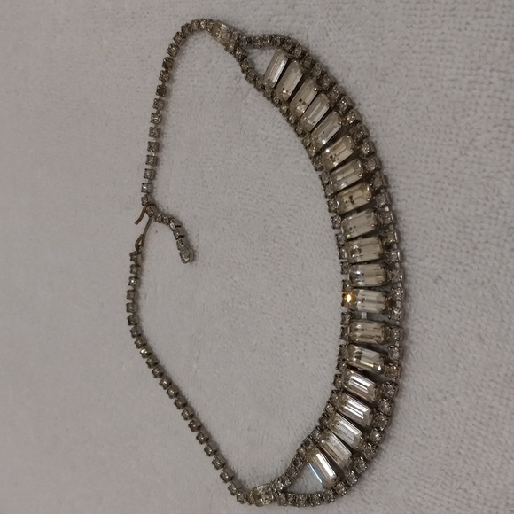 Vintage Silver Tone Rhinestone Baguette Choker Neckless - Picture 4 of 5